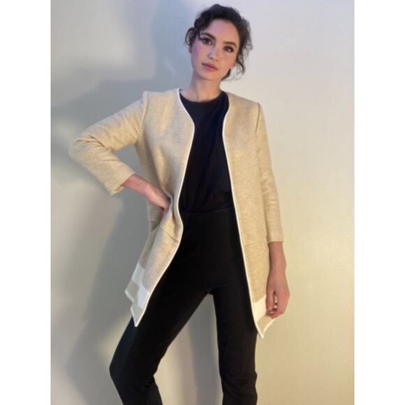 Zara Spring Ecru Mid-length Coat Jacket Linen ~ Minimalist & Marvelous ~ Sz M - Picture 2 of 7